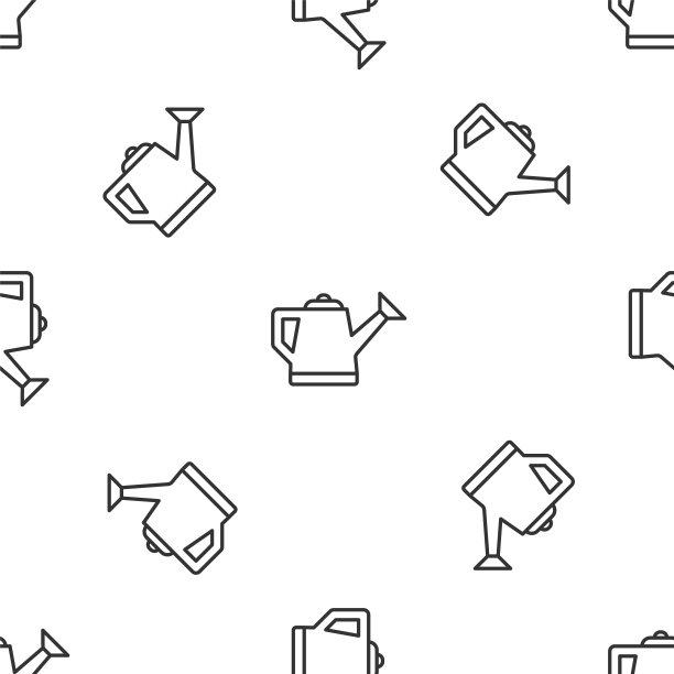 灰线喷壶可以图标隔离无缝图案在白色背景。灌溉的象征。向量图片下载