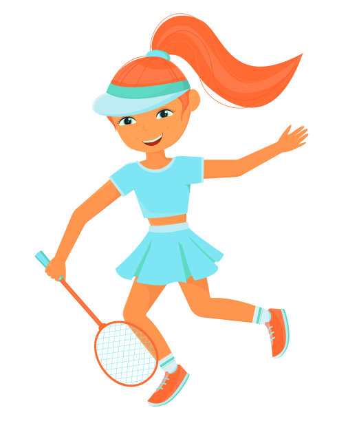 白色上孤立的小女孩打羽毛球的插图素材图片