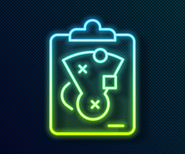 霓虹灯光效：黑色背景上的战略规划概念矢量图标图片下载