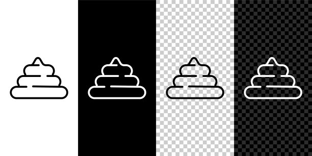 设置线狗屎图标隔离在黑白，透明的背景。向量图片下载