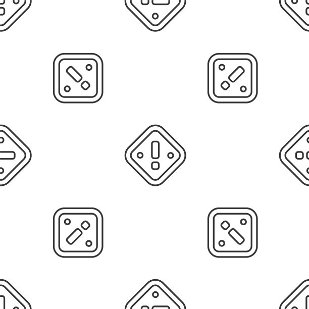 灰色线感叹号三角形图标隔离无缝模式上的白色背景。危险警示标志、小心、注意、危险警示重要标志。向量图片下载