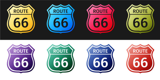 设置美国道路图标孤立在黑色和白色图片下载