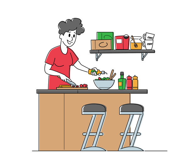 年轻可爱的女人切菜做饭图片下载