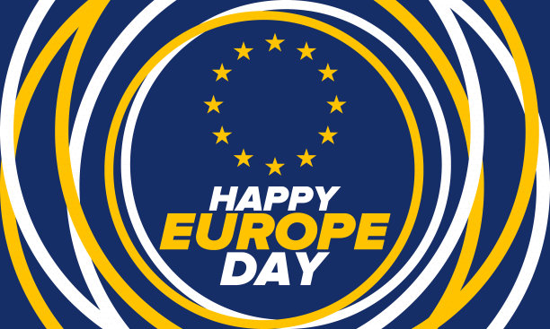 欧洲的一天。每年五月的公众假期。是每年两个纪念日的名称——欧洲理事会的5月5日和欧盟的5月9日。海报，卡片，横幅和背景。向量图片下载