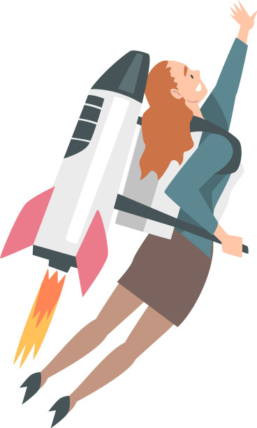 女商人在火箭飞船上飞行图片下载