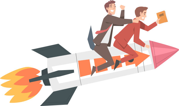 团队商务人员乘坐火箭飞船飞行图片下载