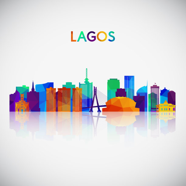 拉各斯的天际线轮廓在五颜六色的几何图片下载