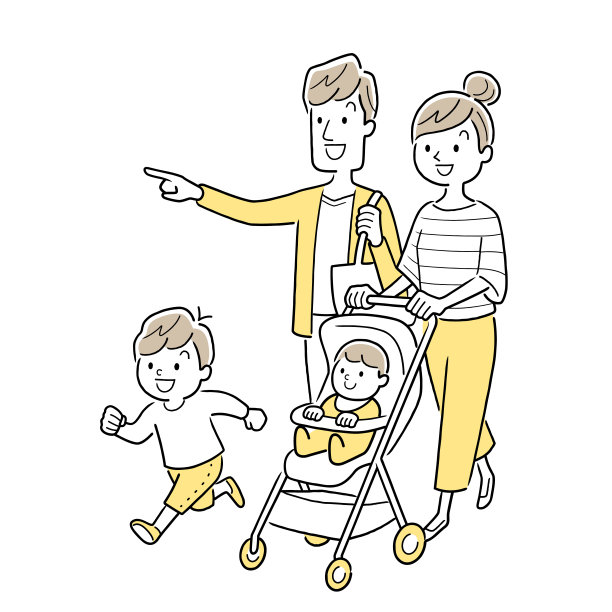 矢量插图材料:家庭，婴儿车，郊游图片下载