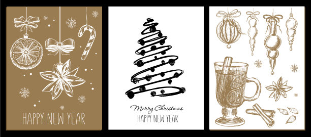 圣诞贺卡中的涂鸦设计元素图片下载