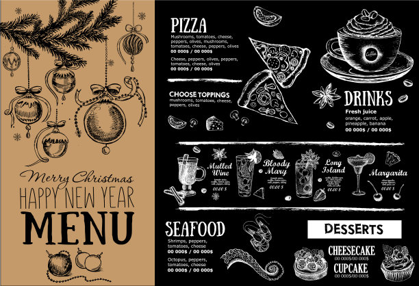 圣诞菜单咖啡馆餐馆菜单食物传单图片下载