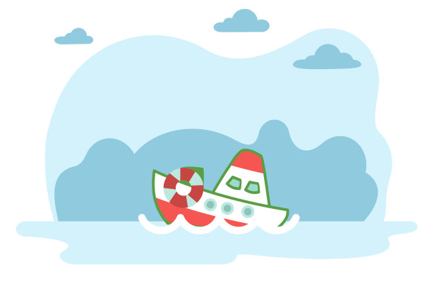 滑稽的船在卡通风格的船中航行图片下载