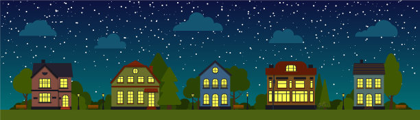 夜街坊平展全景横幅图片下载