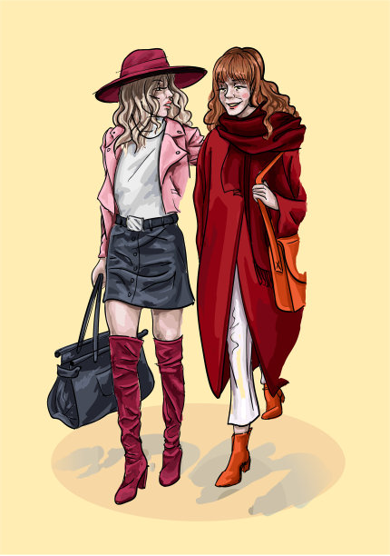 女朋友是穿着时髦的衣服走在路上图片下载