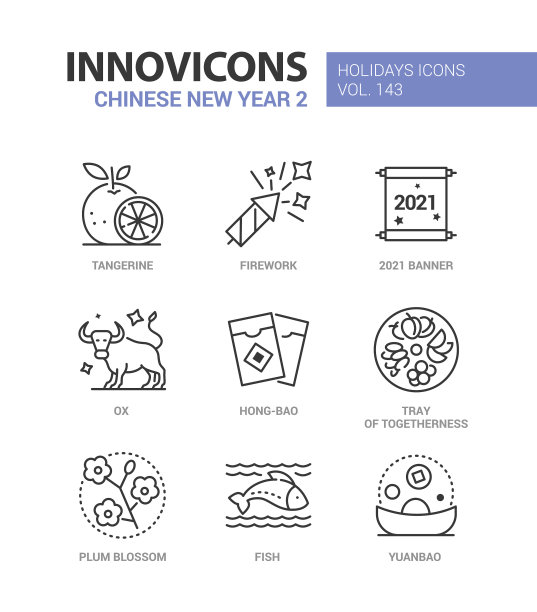 中国新年系列设计风格图标集图片下载