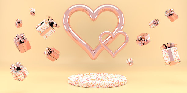 情人节内饰有底座、心形。货物的支架、平台、基座。爱的贺卡。3 d图片下载