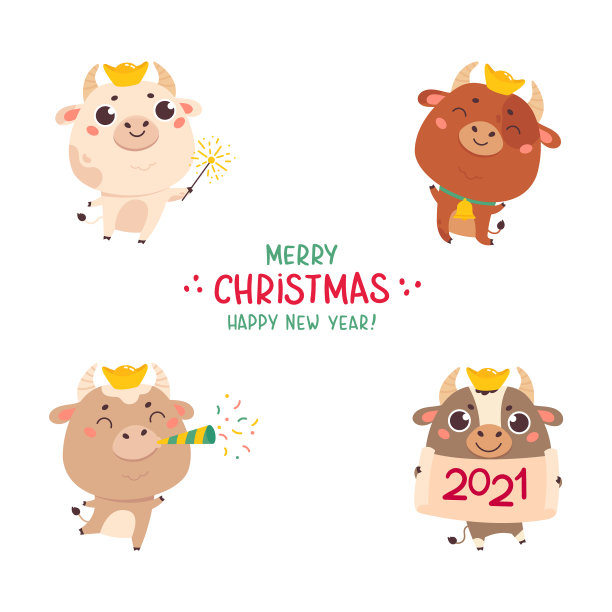 设定可爱卡通牛和牛新年快乐图片下载