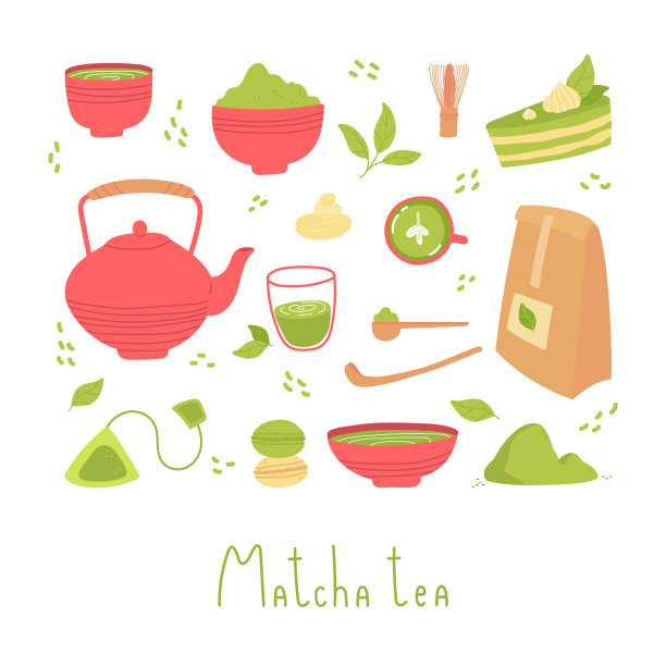 设置各种各样的茶产品由抹茶图片下载