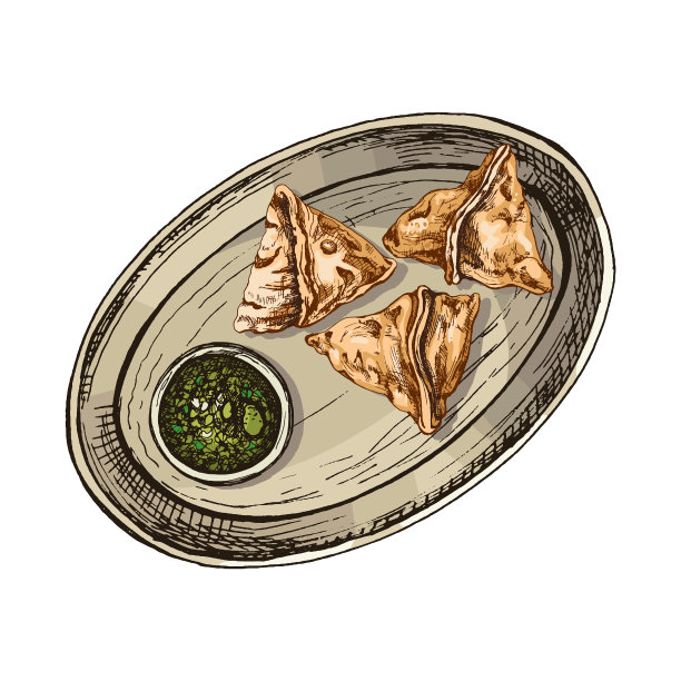 船上的萨莫萨和酱汁装在碗里的印度食物图片下载