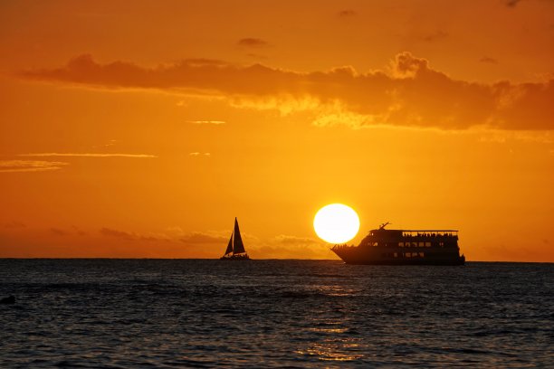 夏威夷瓦胡岛怀基基海滩上的日落图片下载