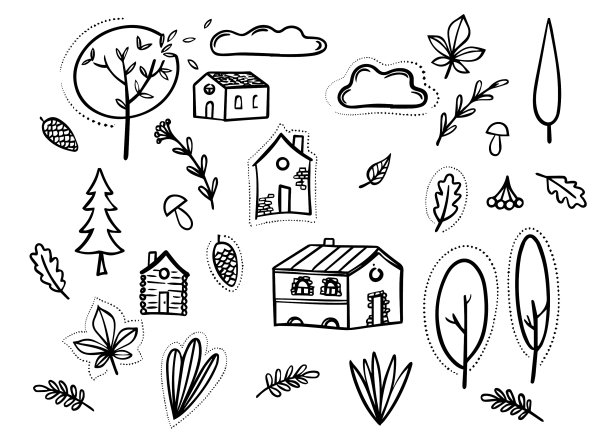 秋山水线形画秋集图片下载