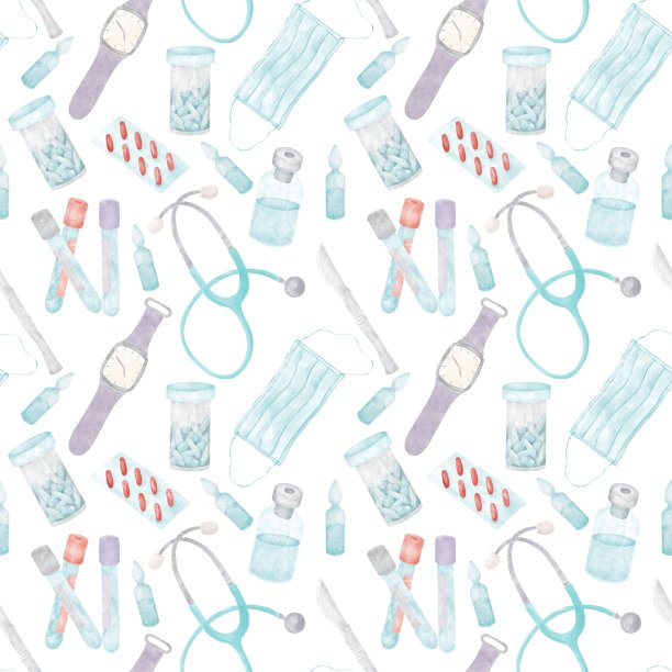 无缝模式医用属性血液试管、片剂、安瓿、口罩、语音内窥镜、手术刀、腕表等为面料图片下载