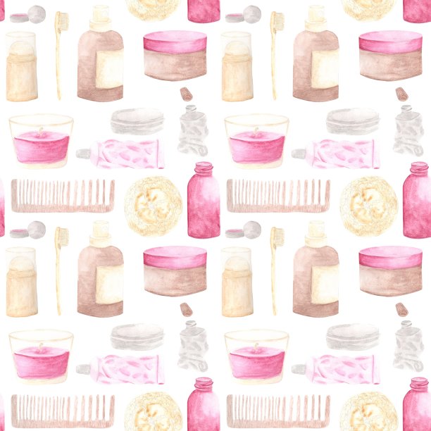 无缝图案与水彩插图环保的身体护理产品图片下载