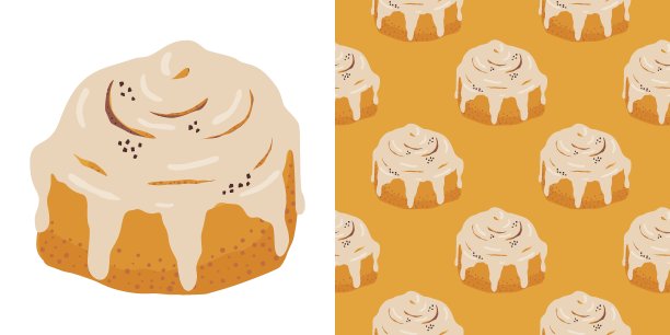 肉桂面包卡通风格矢量插图。咖啡馆菜单或黑板的涂鸦剪贴艺术元素。图片下载