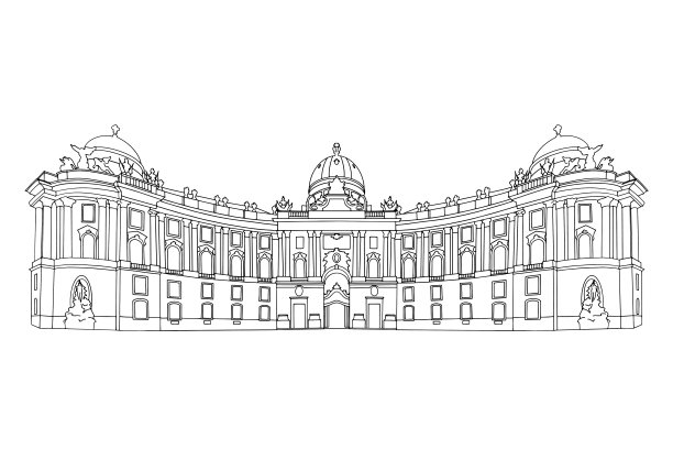 奥地利维也纳圣迈克尔广场(Michaelerplatz)矢量素描图片下载