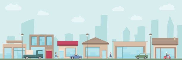 城市商业街设有公交步行街图片下载