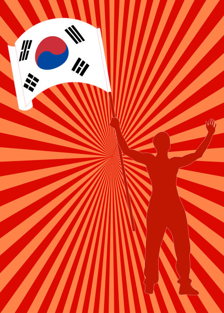 一名男子挥舞着韩国国旗的剪影图片下载
