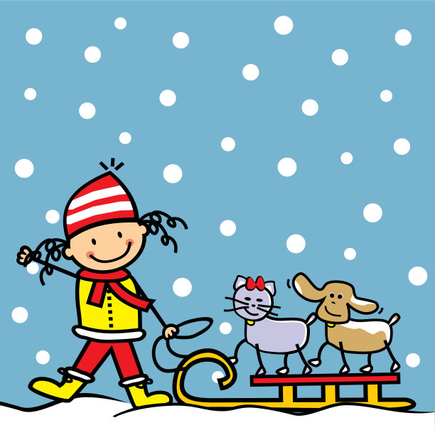 女孩和雪橇图片下载
