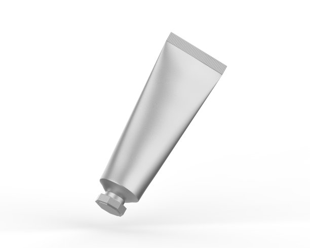 银色金属化妆品管模型模板上孤立的白色背景，铬金属化妆品霜凝胶模拟，3d插图图片下载