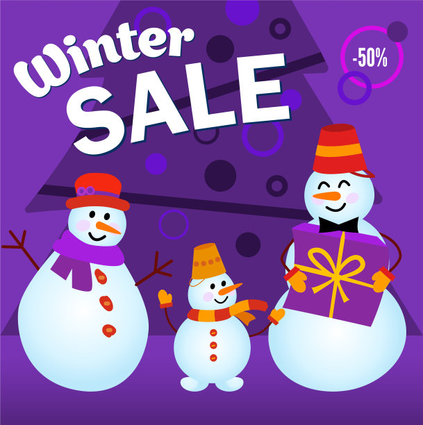 冬季促销广告布置家庭雪人图片下载