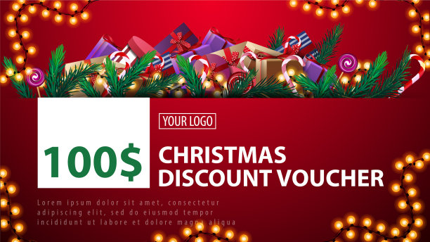 红色的圣诞礼券上有100大摞图片下载