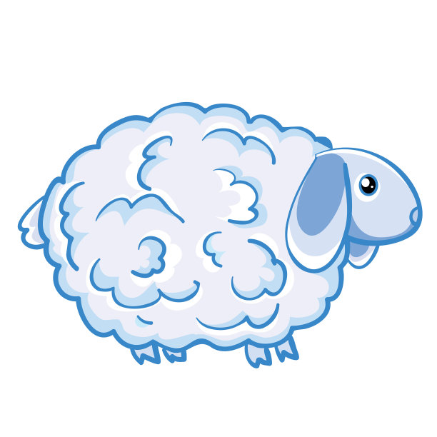 可爱的蓝色绵羊卡通孤立物体上的白色图片下载
