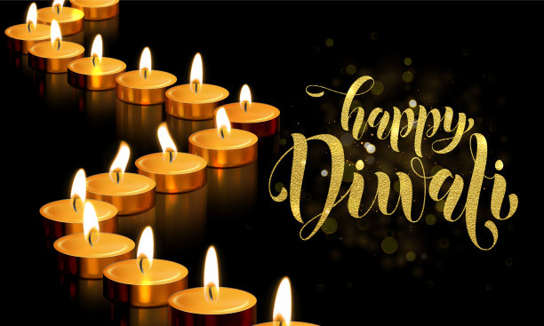 快乐排灯节金烛光印度问候图片下载