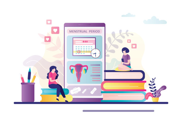 智能手机与经期应用。网上计划月经周期的女性。关于妇女保护的软件。图片下载