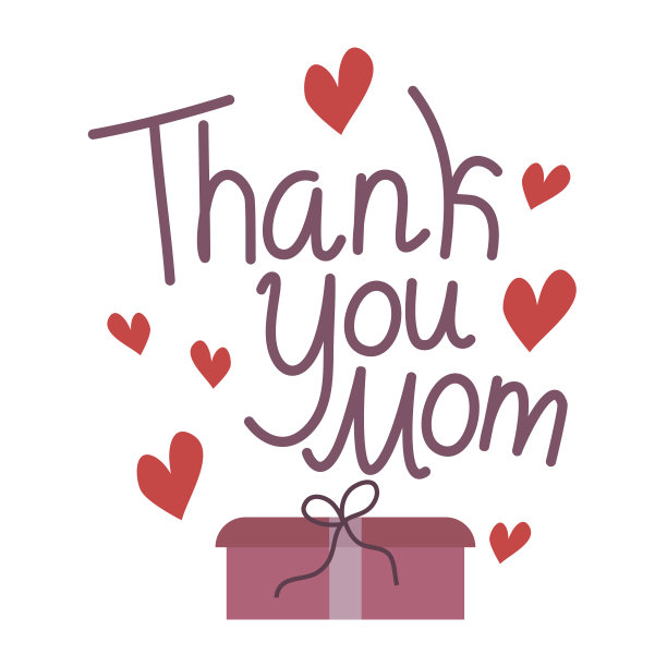 母亲节短信贺卡。贺卡模板上有爱心，礼物上有感谢妈妈的题词。矢量插图平面线性风格，孤立的白色背景。祝贺你的母亲。图片下载