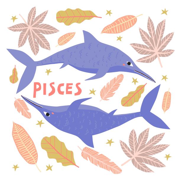 双鱼座恐龙卡通人物矢量插图图片下载