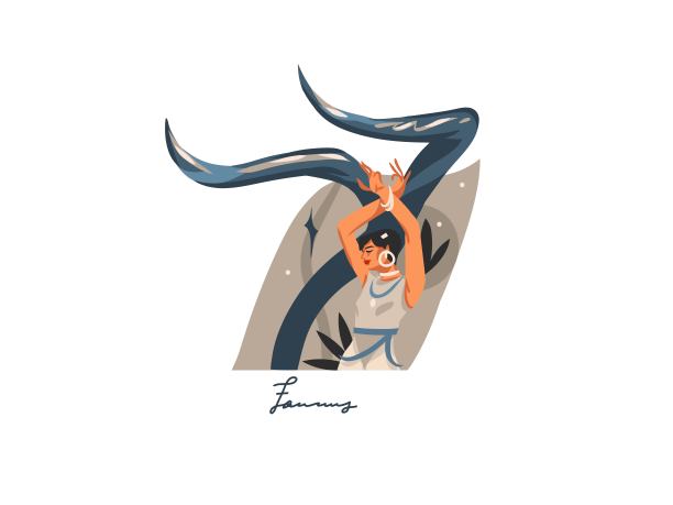 手绘矢量股票抽象平面图形插图与黄道十二宫星座当代金牛美丽神奇的女性角色，卡通艺术设计孤立在白色的背景图片下载