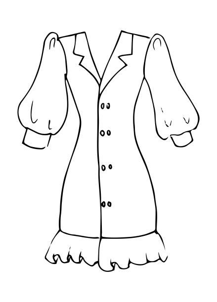 短装与灯笼袖和褶边布手绘时装草图。平面矢量孤立轮廓插图图片下载