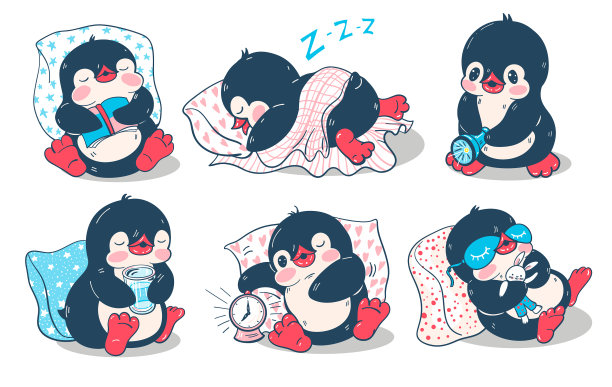 一套可爱的企鹅贴纸图片下载