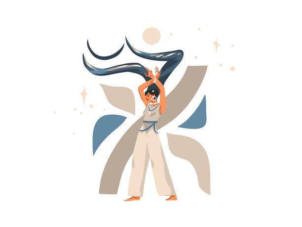 手绘矢量股票抽象平面图形插图与黄道十二宫星座当代金牛美丽神奇的女性角色，卡通艺术设计孤立在白色的背景。图片下载