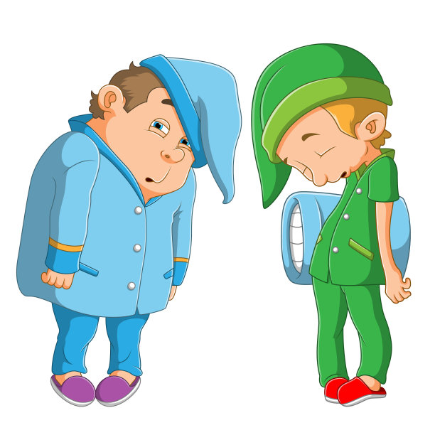 胖的和瘦的男孩穿着睡衣睡觉图片下载