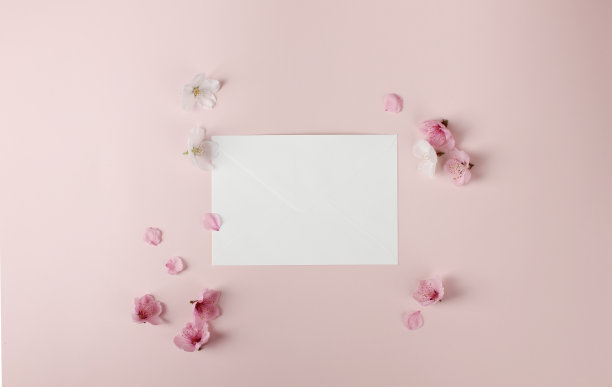 一个信封被粉红色的樱花包围着图片下载