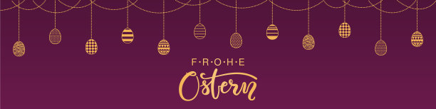 复活节金色彩蛋和紫色彩蛋彩旗图片下载