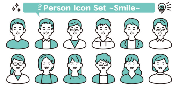 一个简单的人图标材料设置为朴素的衣服。一个微笑的表情。图片下载