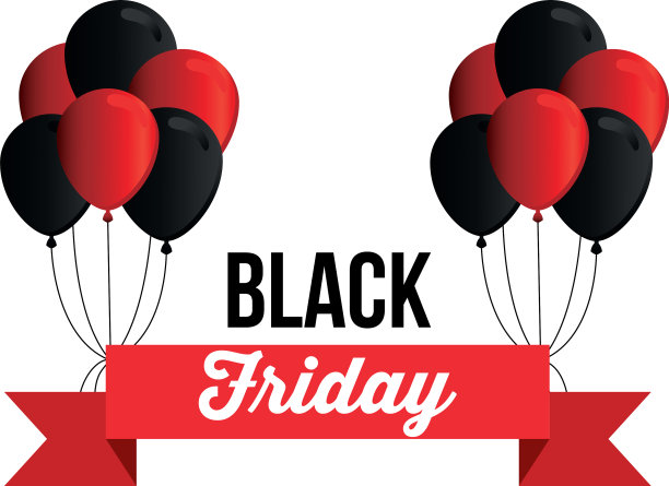 黑色星期五的字样，还有丝带和气球图片下载
