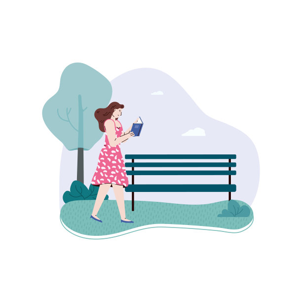 女粉丝文学漫步在公园里图片下载