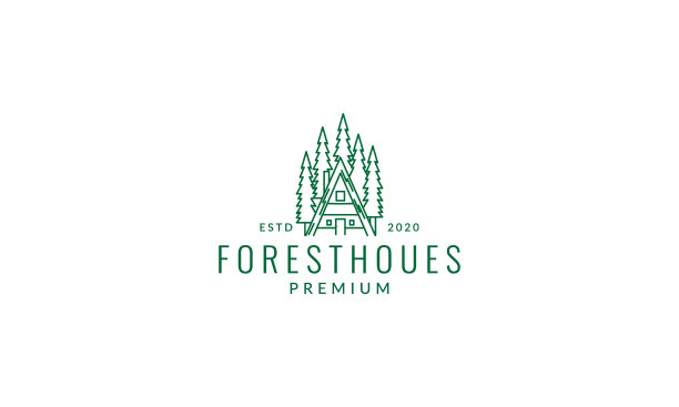 家屋森林树极简线条轮廓图片下载